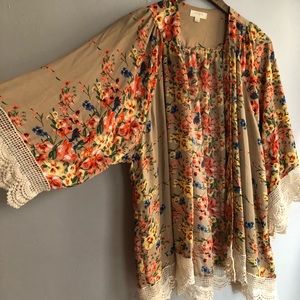 Floral and tan kimono